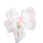 EMBROIDERED EASTER CROCHET EDGE BOWS: White w/ Millennium Blue Crochet Edge