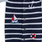 Nautical Stripe Embroidered Baby Knit Romper (Organic): Blue Heather/ Navy