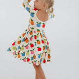 3/4 Sleeve Twirl Dress in Colorful Apples