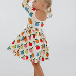 3/4 Sleeve Twirl Dress in Colorful Apples