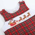 Red Christmas Plaid Santa Sleigh Smocked Overalls