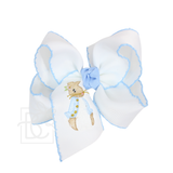 EMBROIDERED EASTER CROCHET EDGE BOWS: White w/ Millennium Blue Crochet Edge