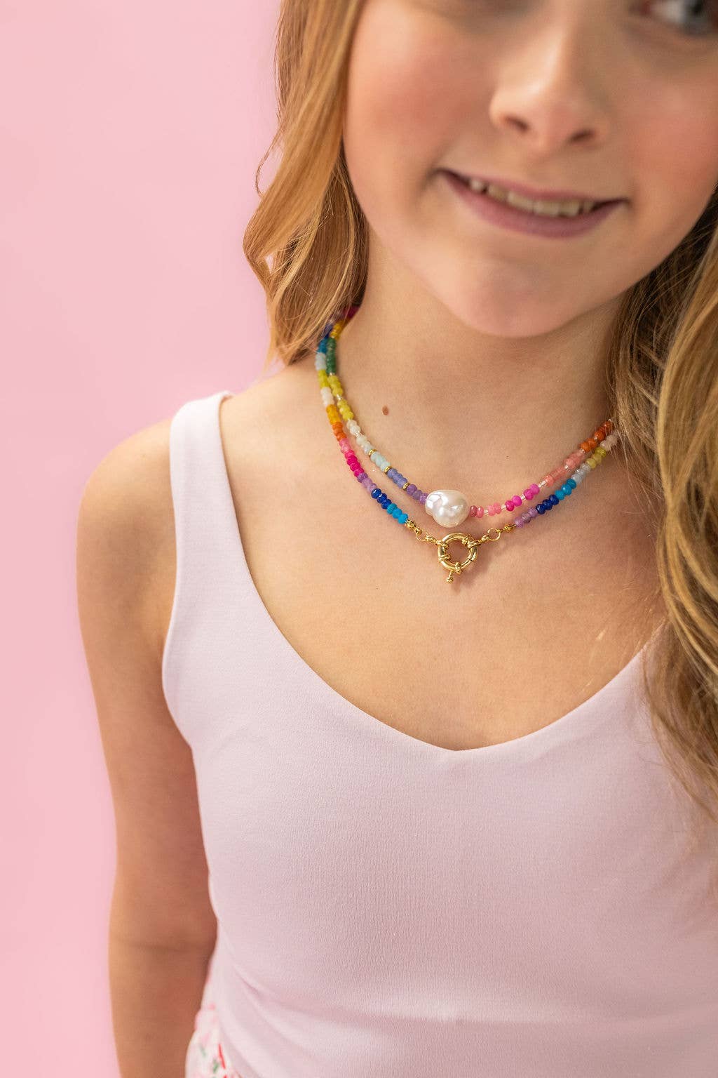 Color Pop - Rainbow Pearl Gemstone Bead Necklace