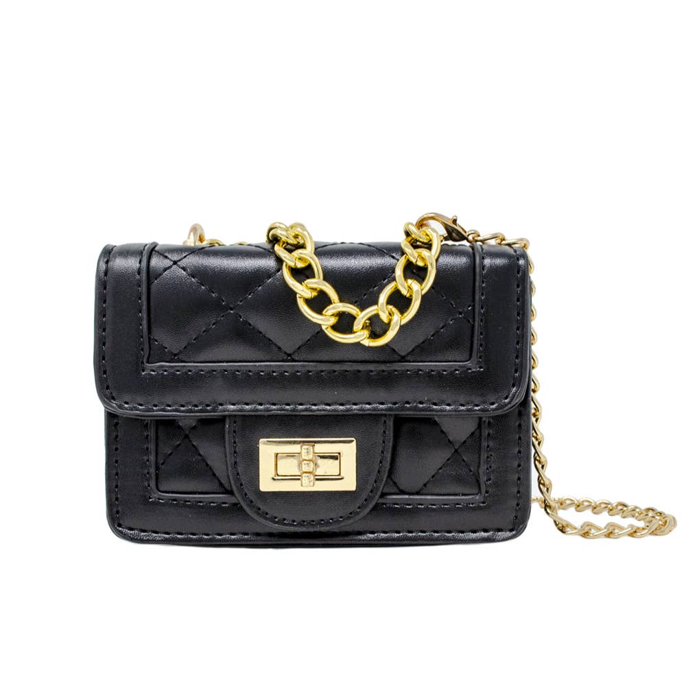 Tiny Treats black quilted mini purse with chain strap