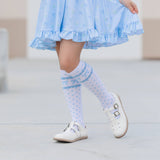 Little Stocking Co. Blue Bow Scalloped Knee High Socks, view 5