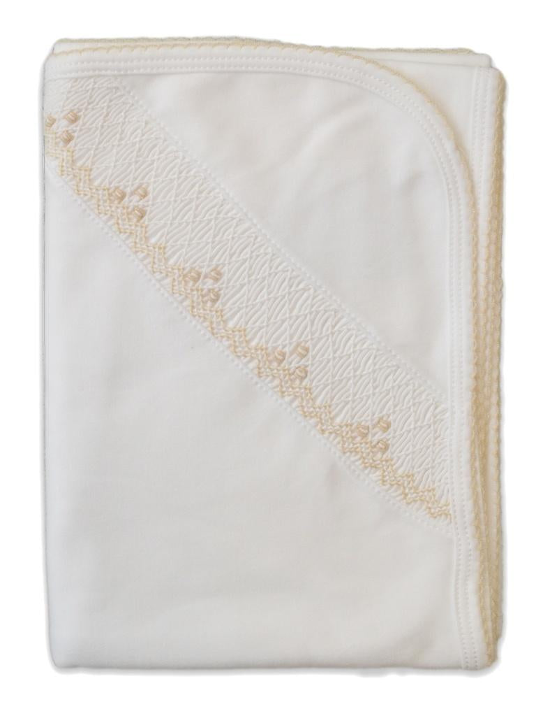 White  and Ecru Pima Cotton Blanket with Ecru Picot Edge