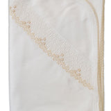 White  and Ecru Pima Cotton Blanket with Ecru Picot Edge