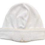 White  and Ecru Pima Cotton Hat with Ecru Picot Edge