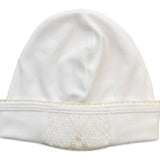 White  and Ecru Pima Cotton Hat with Ecru Picot Edge