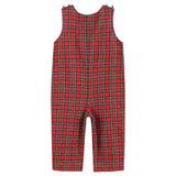 Red Christmas Plaid Santa Sleigh Smocked Overalls