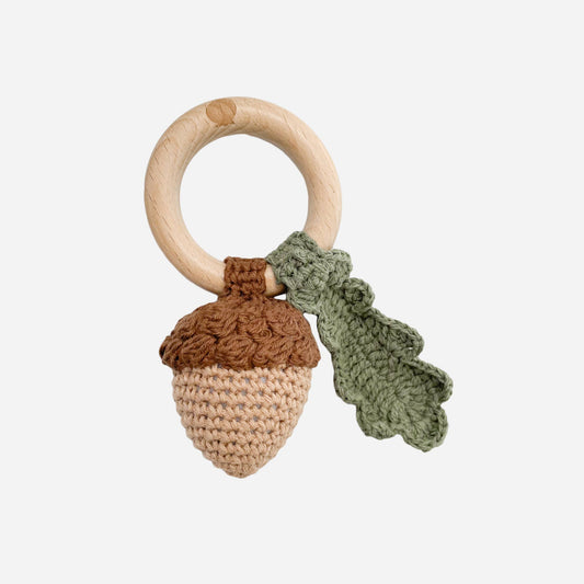 Cotton Rattle Teether Acorn Baby Gift Spring Summer Fall