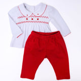 Chris and Eve's Classics Red Girl Smocked Collared Girl Matching Pant Set