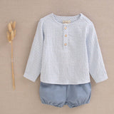 Baby boy set light blue gingham shirt and shorts: 6 Months