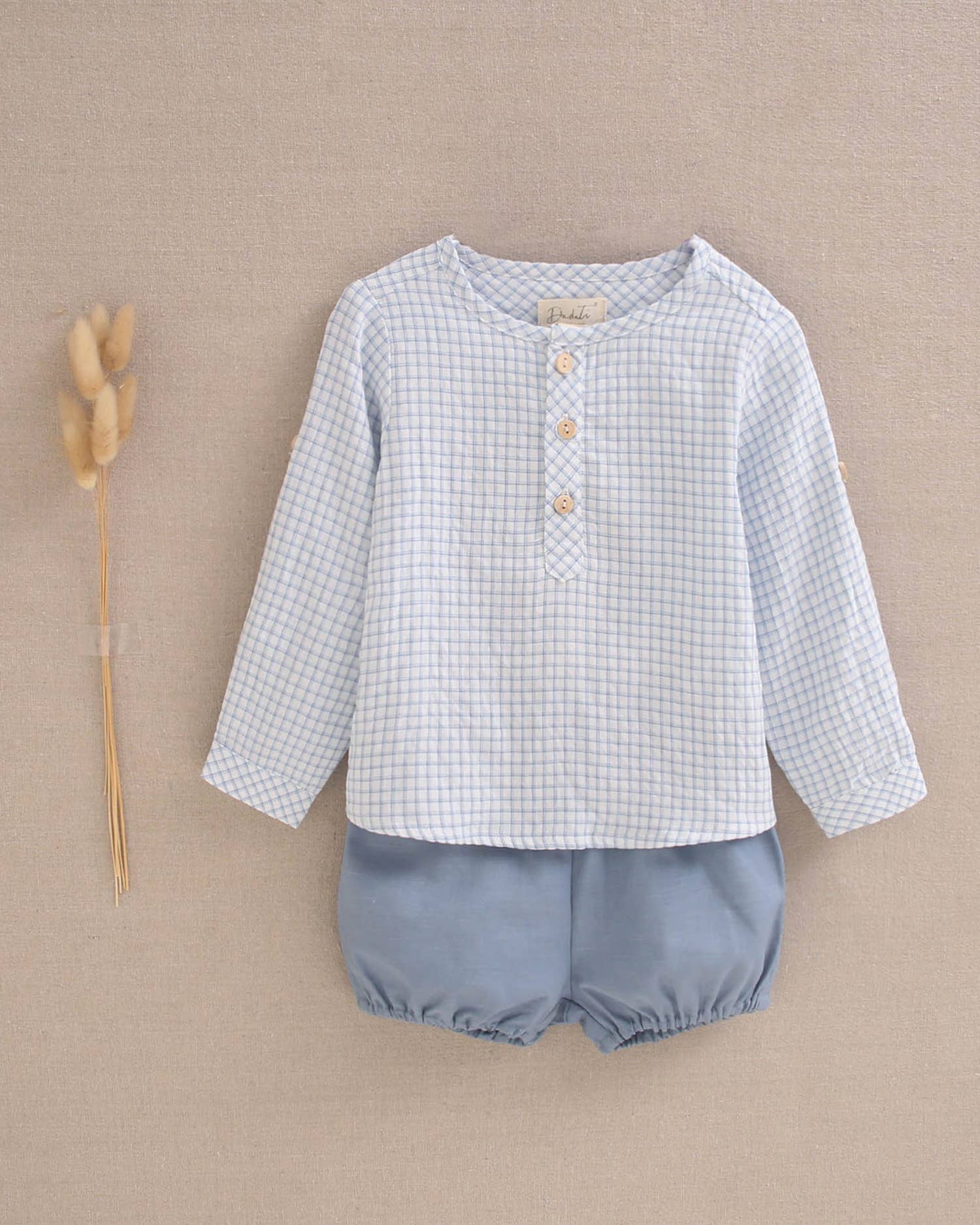 Baby boy set light blue gingham shirt and shorts: 6 Months