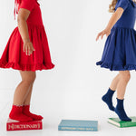 Ribbed Lettuce Trim Midi Socks - Red/White