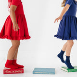 Ribbed Lettuce Trim Midi Socks - Red/White