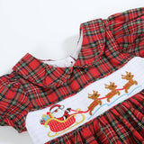 Red Christmas Plaid Santa Sleigh Smocked Dress
