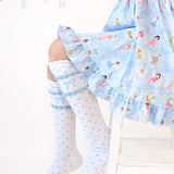Little Stocking Co. Blue Bow Scalloped Knee High Socks, view 3