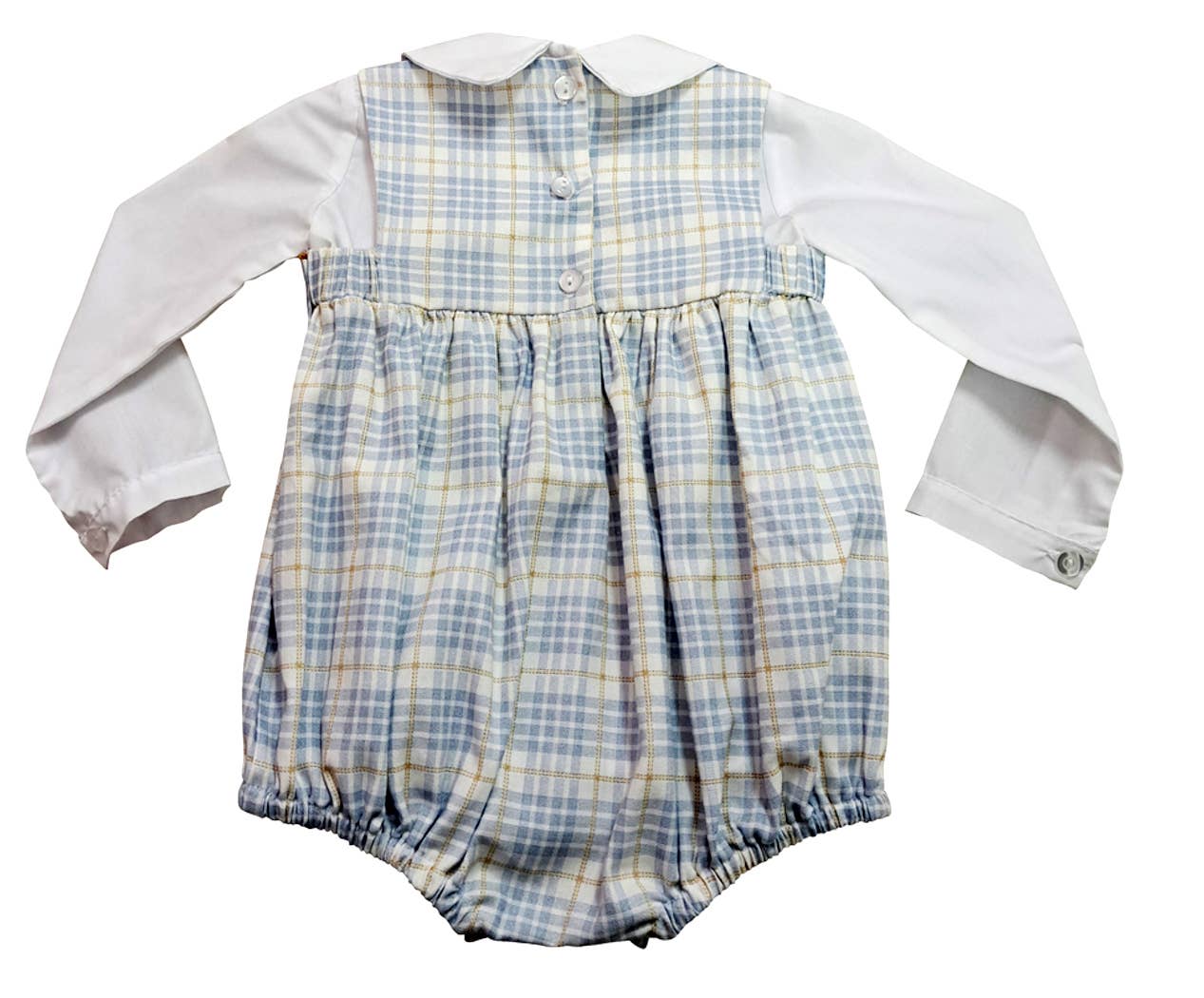 Celine - Fall Light Blue Plaid Romper Set and white Top