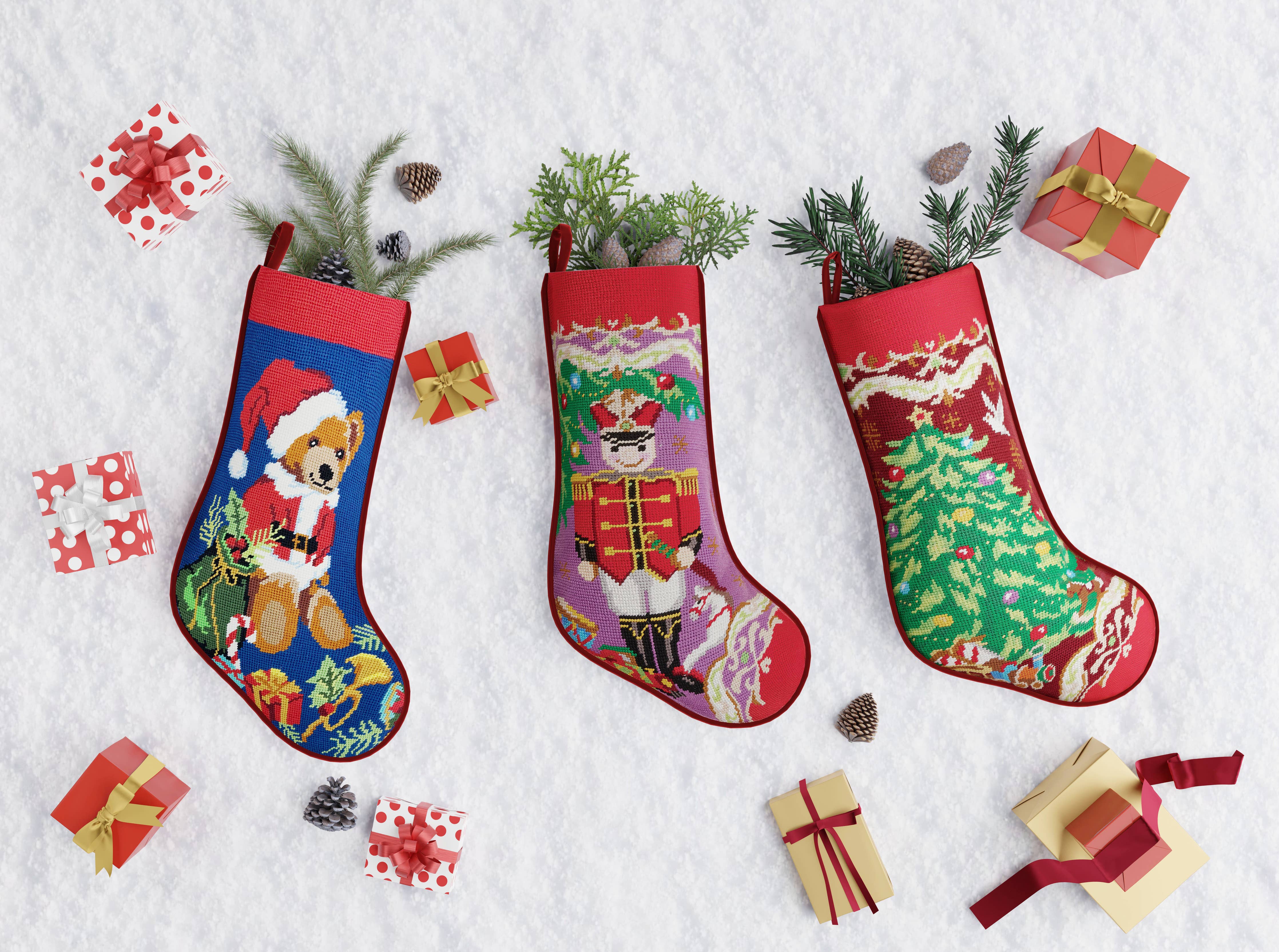 Bear Presents Embroidered Stocking