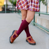 Scalloped Knee High Socks - Burgundy