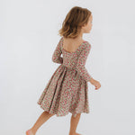 3/4 Sleeve Twirl Dress in Crimson Flora: Crimson Flora