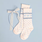 Little Stocking Co. Blue Bow Scalloped Knee High Socks, view 4