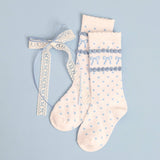 Little Stocking Co. Blue Bow Scalloped Knee High Socks, view 4