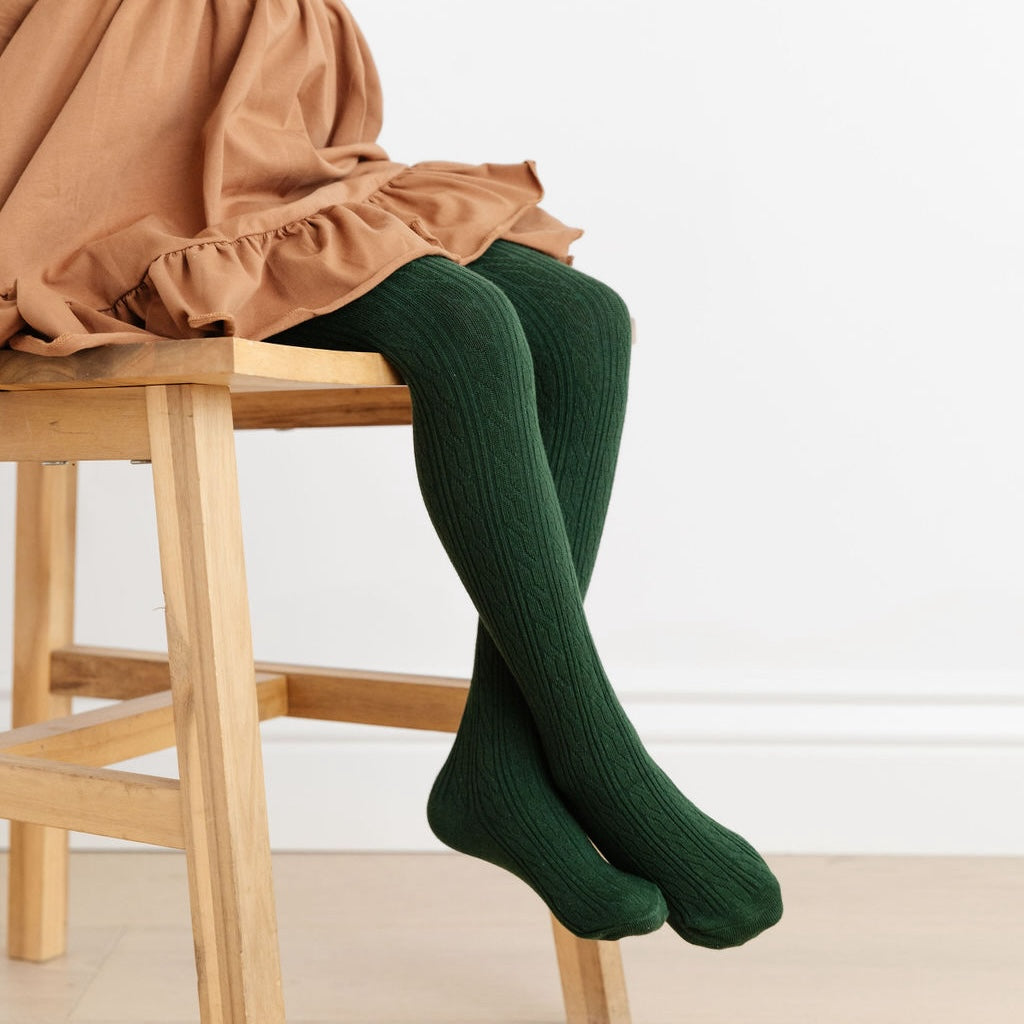 Cable Knit Tights - Forest Green