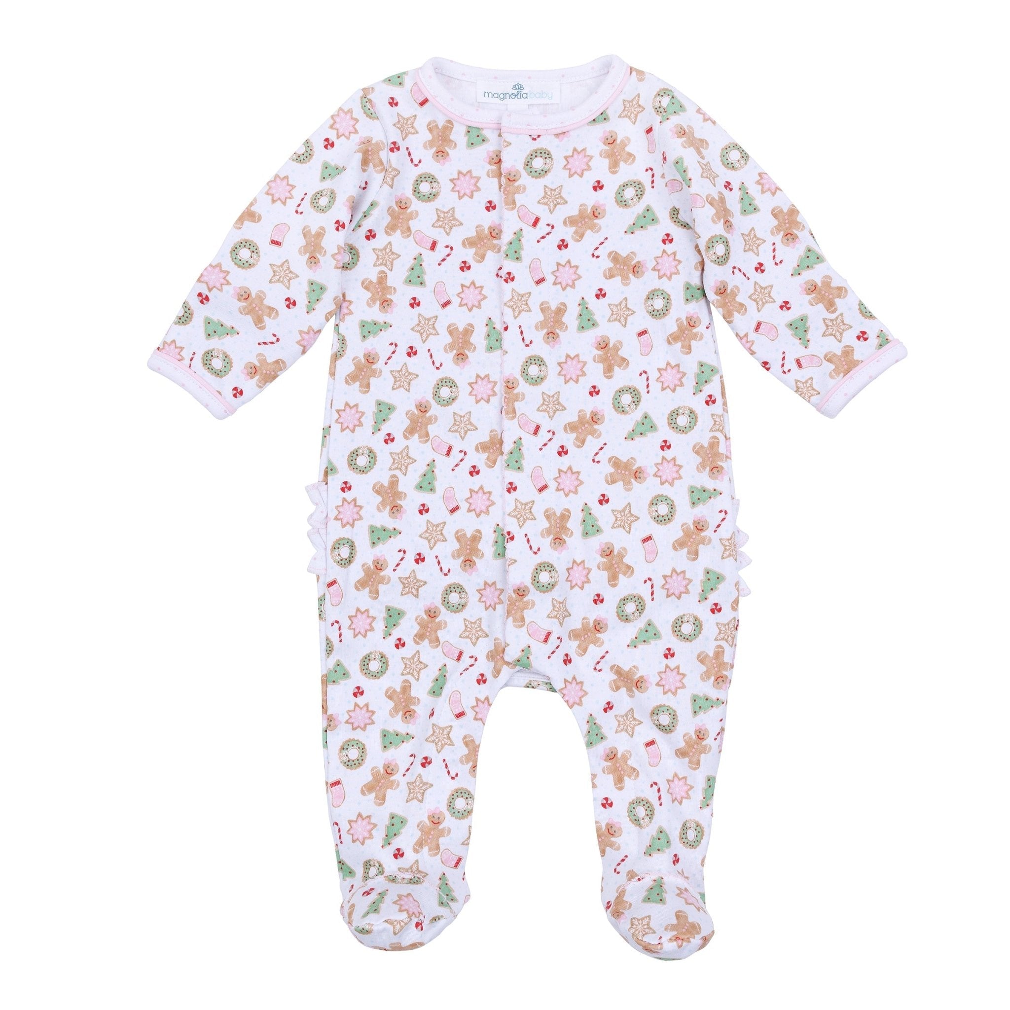 Frosted Wonderland Pink Printed Ruffle Zipper Footie