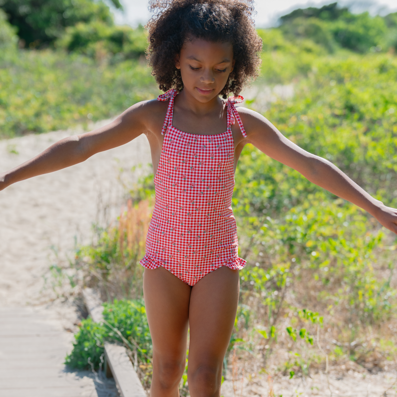 minnow Cranberry Gingham Halter One Piece
