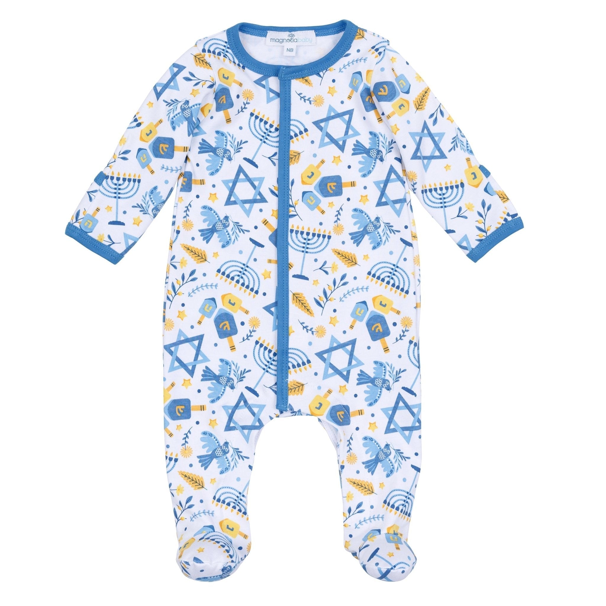 Hanukkah Nights Light Blue Zipper Footie
