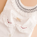 Kidiwi Hélena blouse, ruffled Peter Pan collar with burgundy embroidery