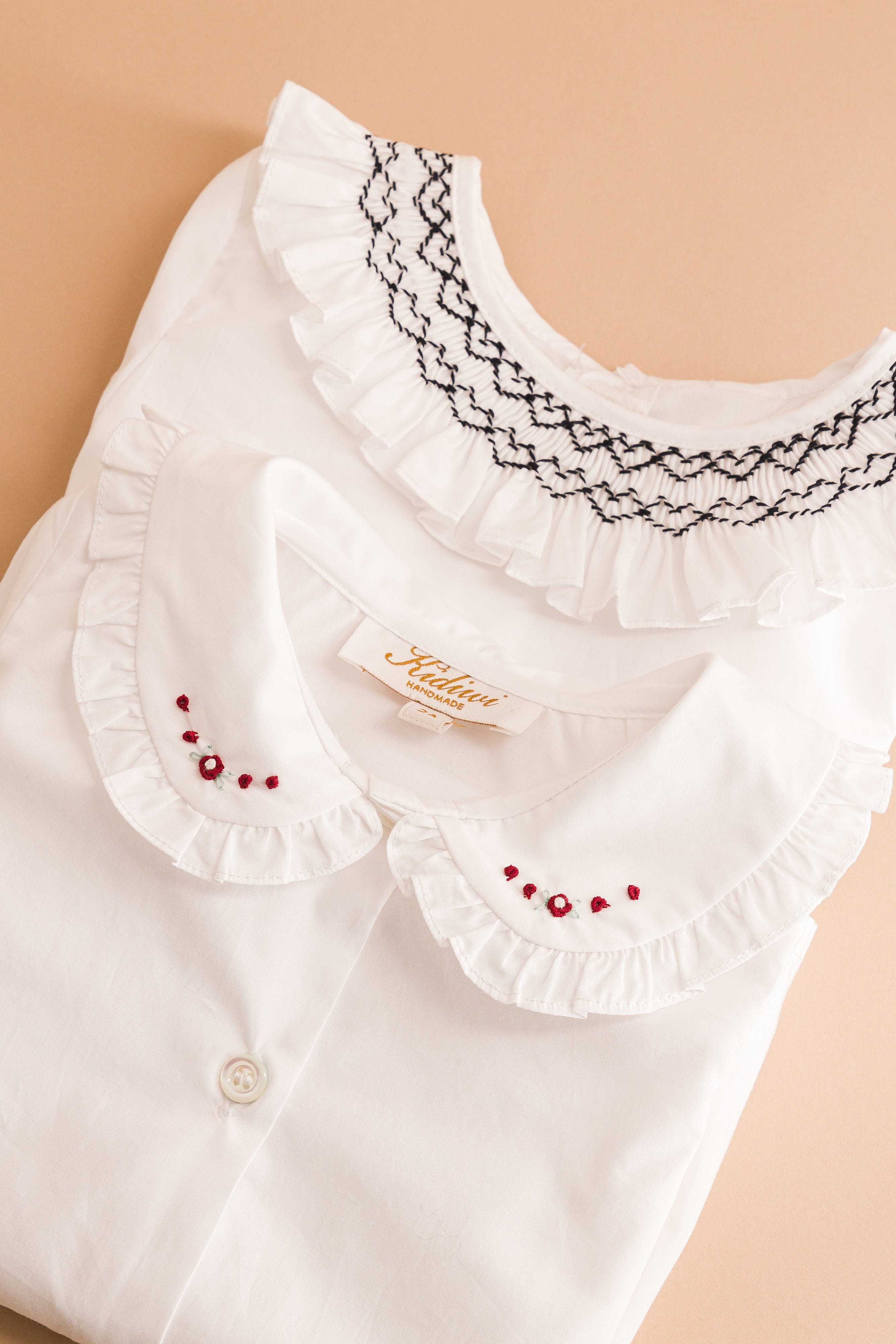 Kidiwi Hélena blouse, ruffled Peter Pan collar with burgundy embroidery