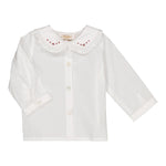 Kidiwi Hélena girls blouse in white poplin with burgundy embroidery