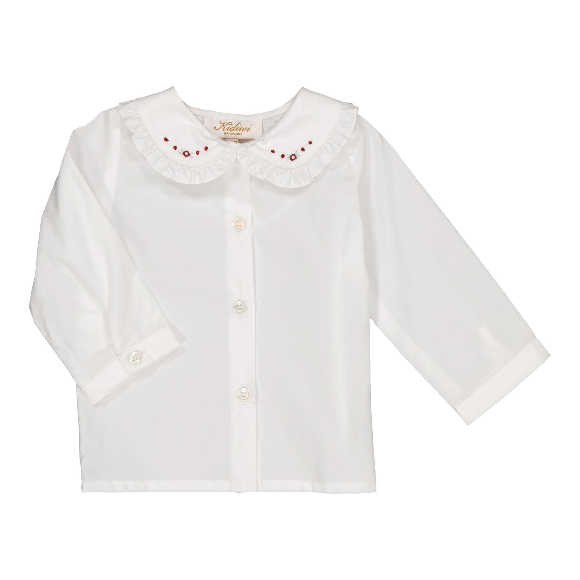 Kidiwi Hélena girls blouse in white poplin with burgundy embroidery