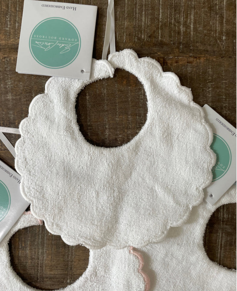 Edward Boutross White Scalloped Terry Baby Bib