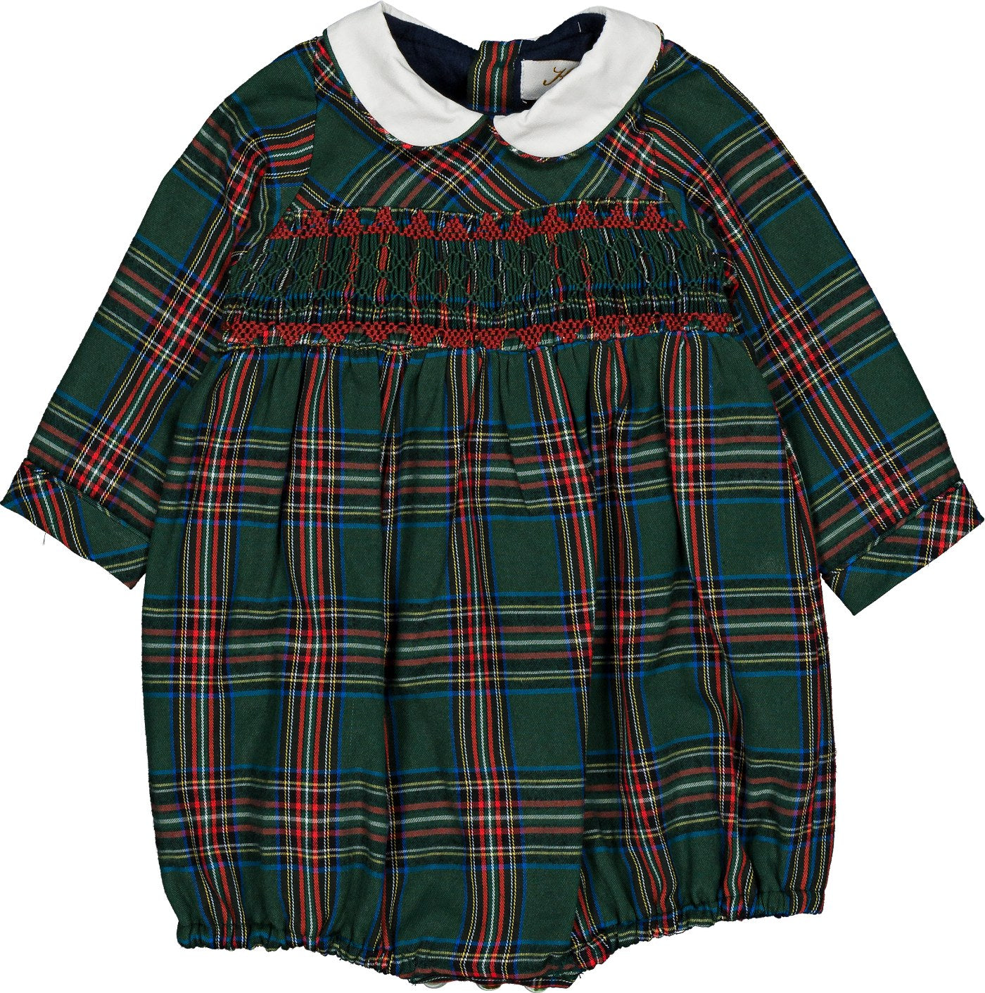 Kidiwi Jeannot smocked romper in emerald tartan
