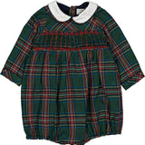 Kidiwi Jeannot smocked romper in emerald tartan