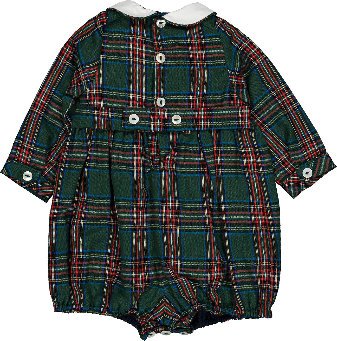 Kidiwi Jeannot emerald tartan romper, back view