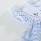 Light Blue Seersucker Easter Bunny Smocked Bishop Dress
