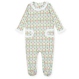 Lila + Hayes Lucy girls' footed romper in Tree Topper Bows