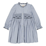 Kidiwi Lola smocked dress in arctic blue twill