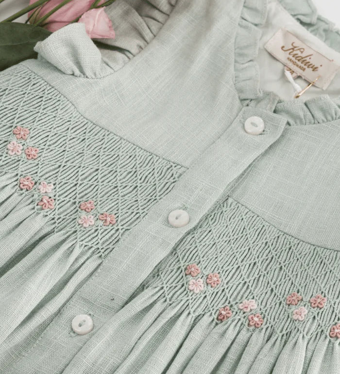Lolyne Smocked Dress - Mint Linen