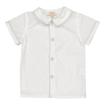 Lucien Shirt - White Poplin with Mint Piping