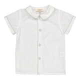 Lucien Shirt - White Poplin with Mint Piping
