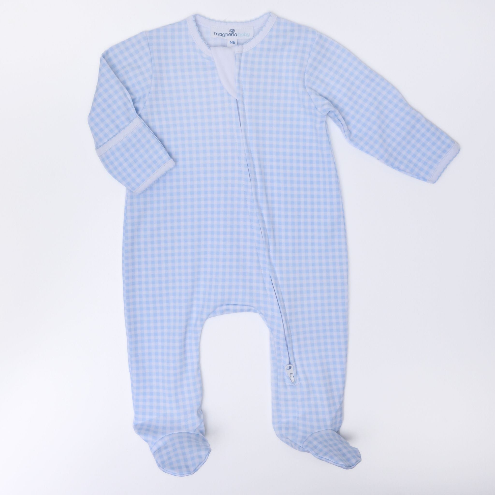 Mini Checks Light Blue Zip Footie