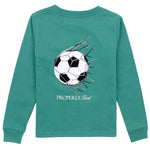 Properly Tied Goal long sleeve tee in teal with soccer ball graphic