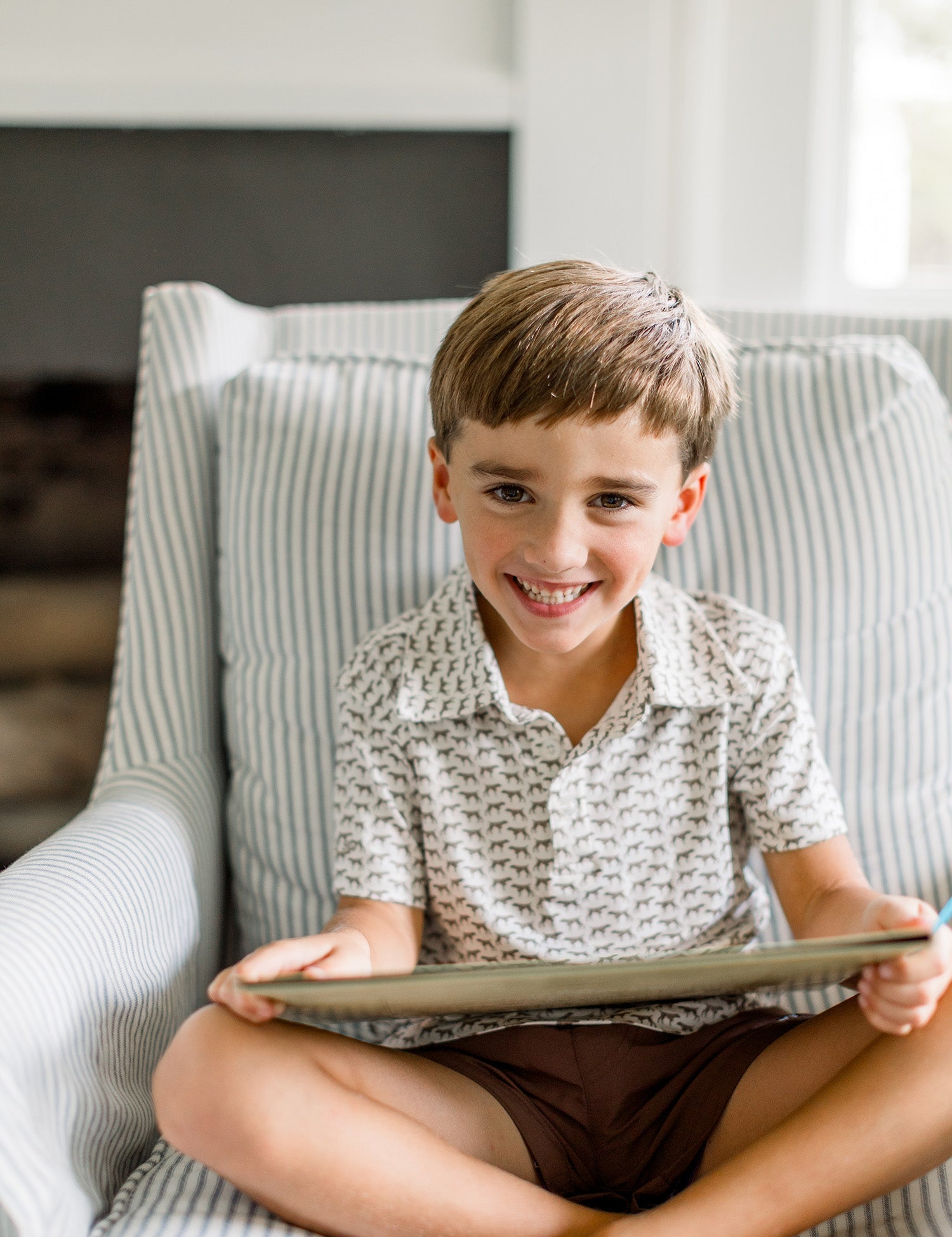 Properly Tied boys Inlet polo in Pointer print, detail view