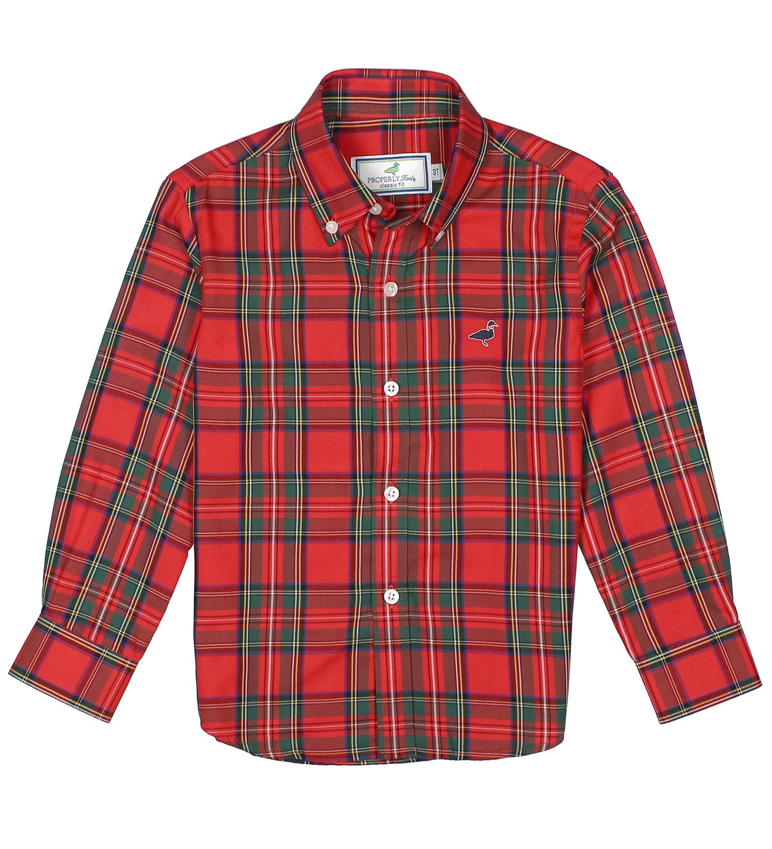 Properly Tied baby Seasonal Sportshirt in Yuletide, red holiday tartan button-down